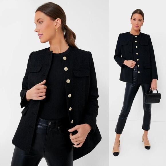 Tuckernuck Pomander Place Black Tweed Jennings Jacket Gold Buttons Collarless - Picture 1 of 10